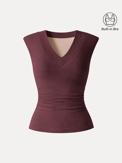 Oglmove Sweat-wicking V-neck Wide Shoulder Ruched Bra Top