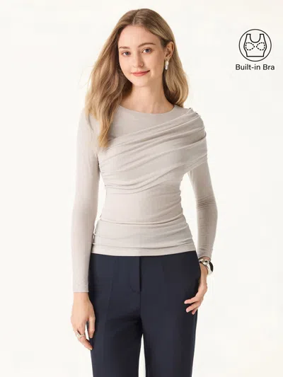 Oglmove Tencel-wool Gathered Semi Sheer Long Sleeve Bra Top