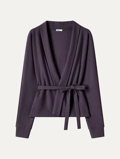 Oglmove Textured Cotton Blend Lapel Belted Open-front Jacket In Purple Gloam