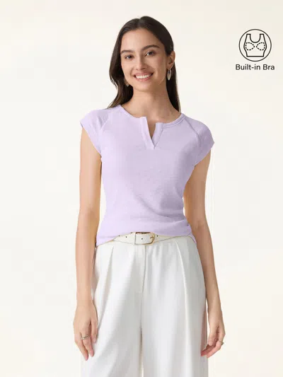 Oglmove Textured Stretch Cotton Raglan Cap Sleeve Bra Tee