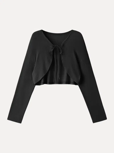 Oglmove Textured Summer Cropped Cardigan With Tie In Black