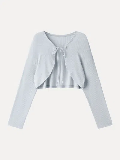 Oglmove Textured Summer Cropped Cardigan With Tie In Blue