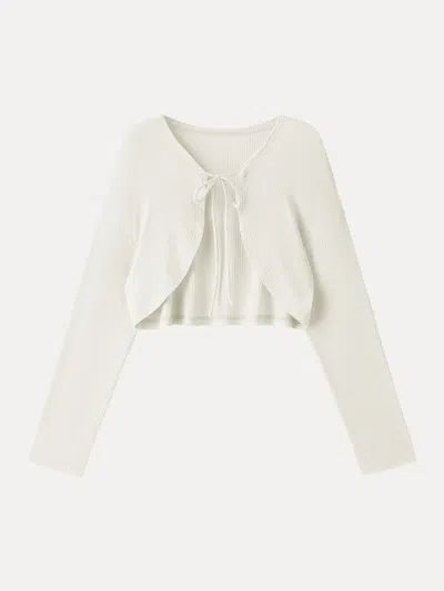 Oglmove Textured Summer Cropped Cardigan With Tie In White