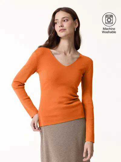 Oglmove The Everyday V-neck Merino-blend Sweater In Orange