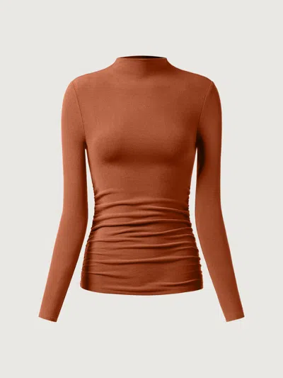 Oglmove Thermal Ruched Sides Mockneck Top In Autumn