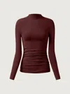 Oglmove Thermal Ruched Sides Mockneck Top In Ruby