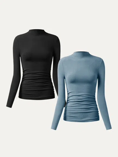 Oglmove Thermal Ruched Sides Tuckable Mockneck Top