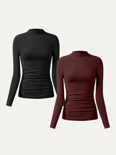 Oglmove Thermal Ruched Sides Tuckable Mockneck Top