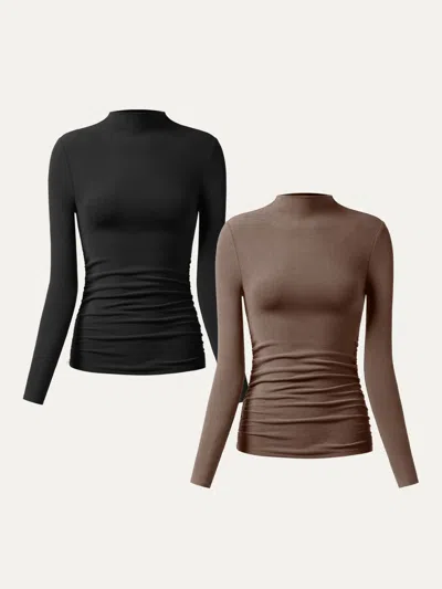 Oglmove Thermal Ruched Sides Tuckable Mockneck Top