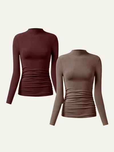 Oglmove Thermal Ruched Sides Tuckable Mockneck Top