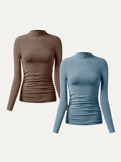 Oglmove Thermal Ruched Sides Tuckable Mockneck Top