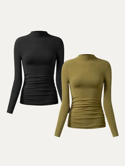 Oglmove Thermal Ruched Sides Tuckable Mockneck Top