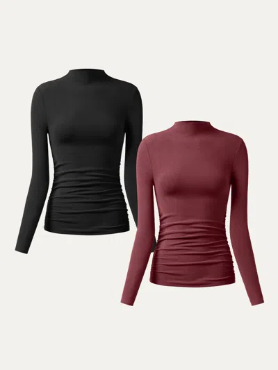 Oglmove Thermal Ruched Sides Tuckable Mockneck Top