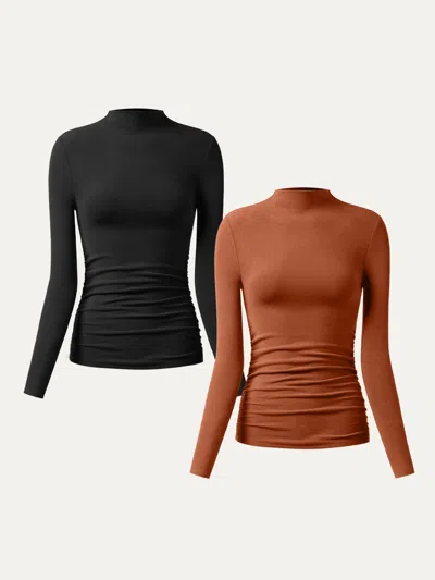 Oglmove Thermal Ruched Sides Tuckable Mockneck Top