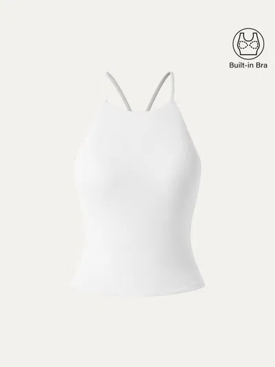 Oglmove Tie Back Bandless Crop Bra Tank Top In White