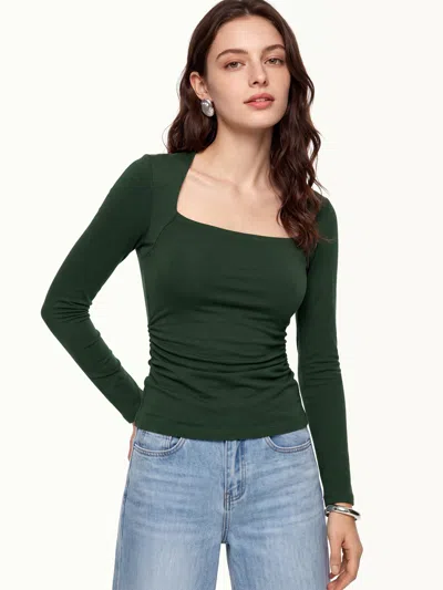 Oglmove Trapeze Neck Long Sleeve Ruched Bra Top In Deep Bush
