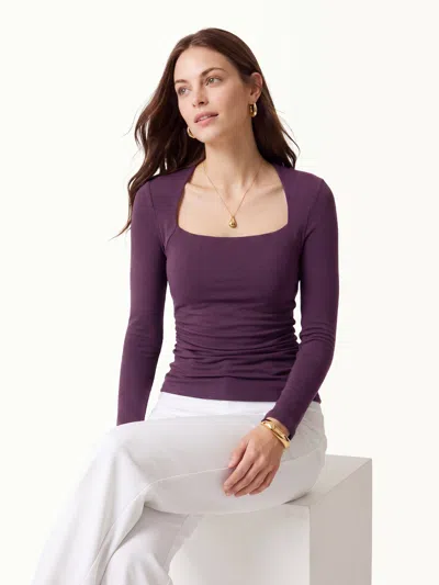Oglmove Trapeze Neck Long Sleeve Ruched Bra Top In Deep Fig