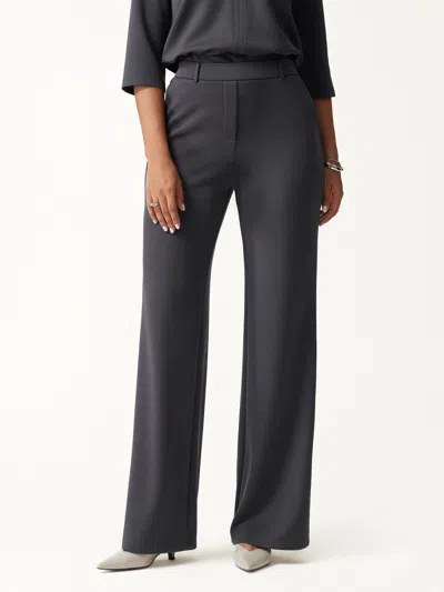 Oglmove Travelease Lyocell High-rise Wide Leg Pants With Pockets In Blue Charcoal