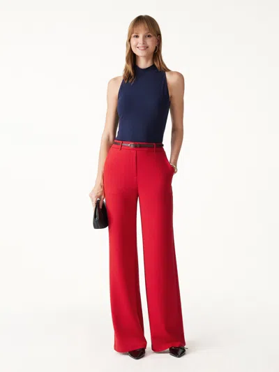 Oglmove Travelease Lyocell High-rise Wide Leg Pants With Pockets In Red Flame