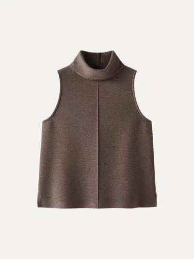 Oglmove Turtle Neck Split Hem Top In Chocolate Brown