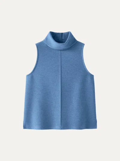 Oglmove Turtle Neck Split Hem Top In Heather Rock Blue