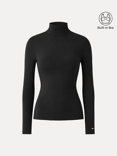 Oglmove Turtleneck Long Sleeve Bra Top In Black