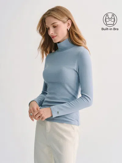 Oglmove Turtleneck Long Sleeve Bra Top In Blue