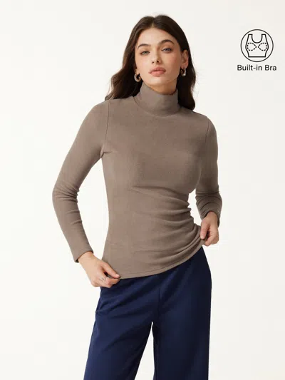 Oglmove Turtleneck Long Sleeve Bra Top In Brown
