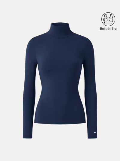 Oglmove Turtleneck Long Sleeve Bra Top In Blue