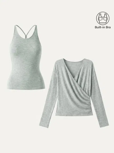 Oglmove Two-piece Set Cami With Surplice Top In Heather Green Tint