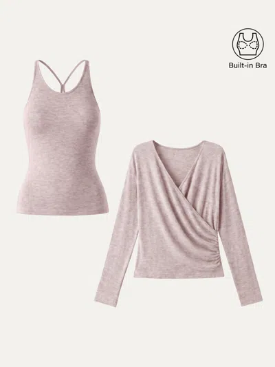 Oglmove Two-piece Set Cami With Surplice Top In Heather Light Pink