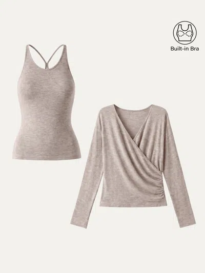Oglmove Two-piece Set Cami With Surplice Top In Heather Pinky Mist