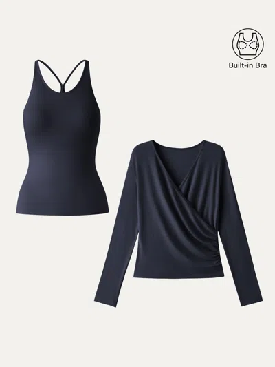 Oglmove Two-piece Set Cami With Surplice Top In Navy