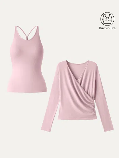 Oglmove Two-piece Set Cami With Surplice Top In Pink Dream