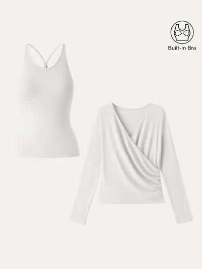 Oglmove Two-piece Set Cami With Surplice Top In White