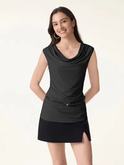 Oglmove Ultrasoft Matte Smooth Cowl Neck Long Tank In Black