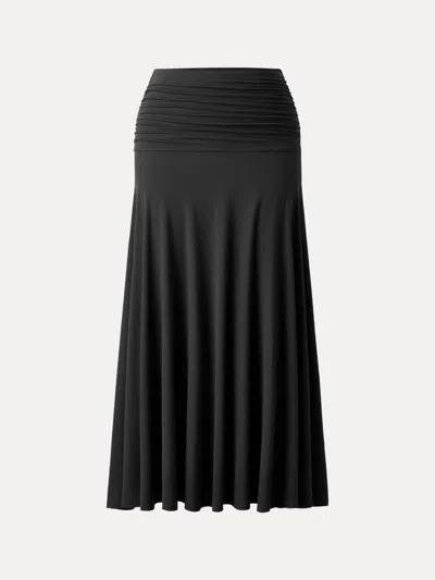 Oglmove Ultrasoft Mid Rise A-line Ruched Maxi Skirt In Black