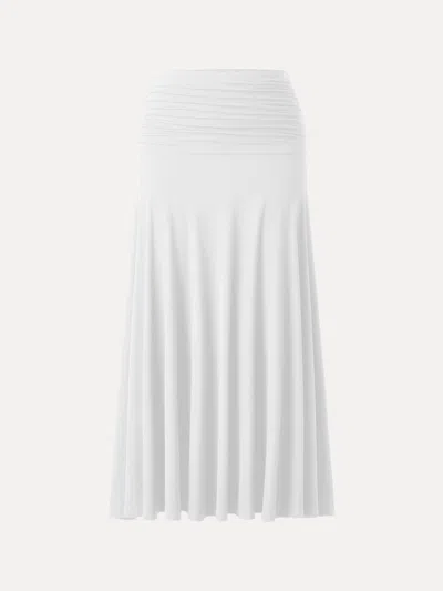 Oglmove Ultrasoft Mid Rise A-line Ruched Maxi Skirt In White