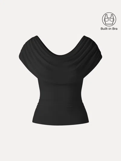 Oglmove Ultrasoft Skinkiss Draped U-neck Ruched Bra Top In Black