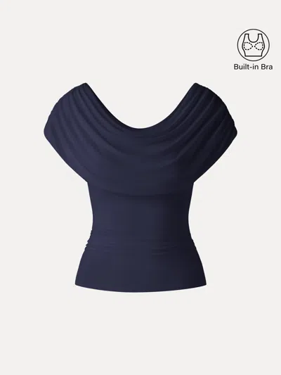 Oglmove Ultrasoft Skinkiss Draped U-neck Ruched Bra Top In Blue