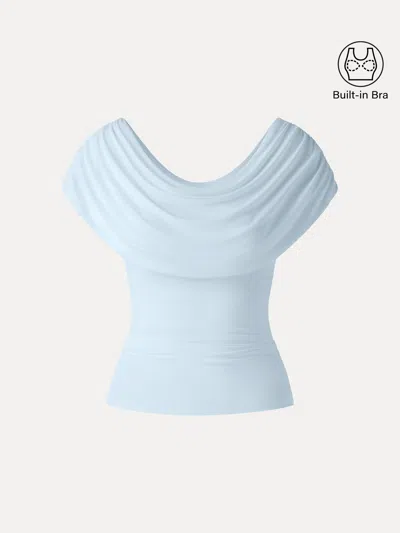 Oglmove Ultrasoft Skinkiss Draped U-neck Ruched Bra Top In Blue