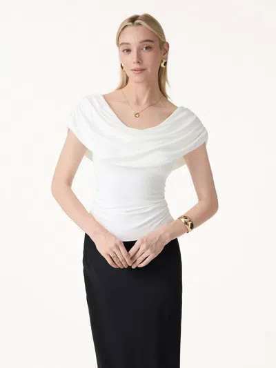Oglmove Ultrasoft Skinkiss Draped U-neck Ruched Bra Top In White