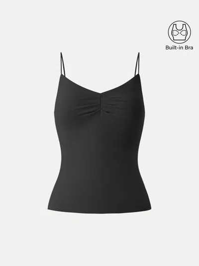 Oglmove Ultrasoft Sweetheart Neck Front Tucked Spaghetti Brami In Black