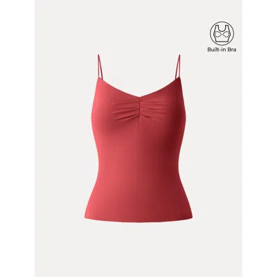 Oglmove Ultrasoft Sweetheart Neck Front Tucked Spaghetti Brami In Red