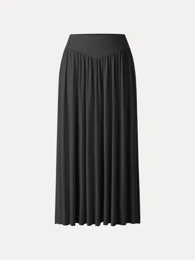 Oglmove Ultrasoft V-shape Waist Gathred Maxi Circle Skirt With Pockets In Black
