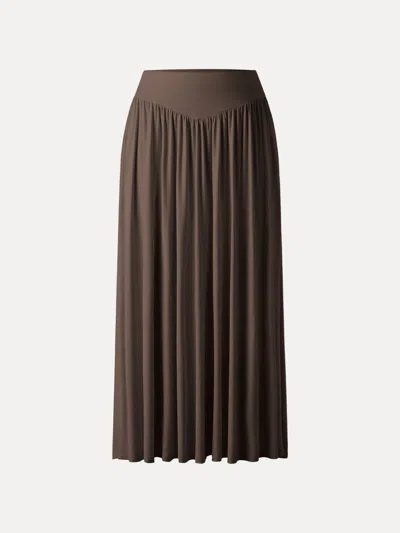 Oglmove Ultrasoft V-shape Waist Gathred Maxi Circle Skirt With Pockets In Brown