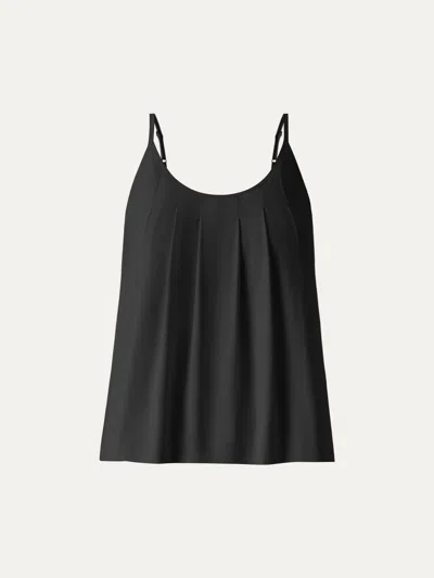 Oglmove U-neck Pleated Spaghetti Bra Tank In Black