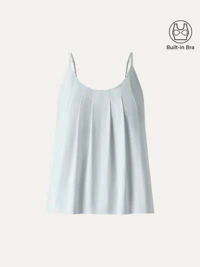 Oglmove U-neck Pleated Spaghetti Bra Tank In Blue