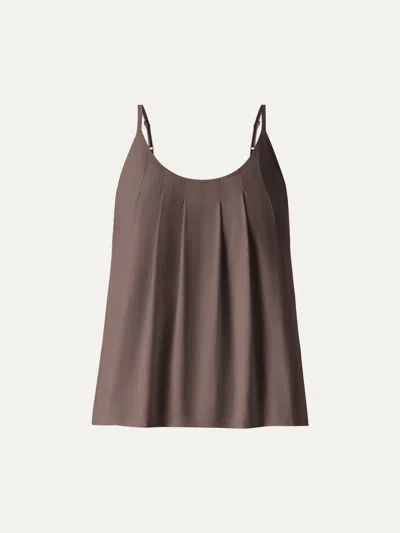 Oglmove U-neck Pleated Spaghetti Bra Tank In Brown