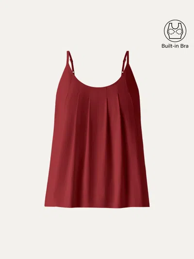 Oglmove U-neck Pleated Spaghetti Bra Tank In Burgundy